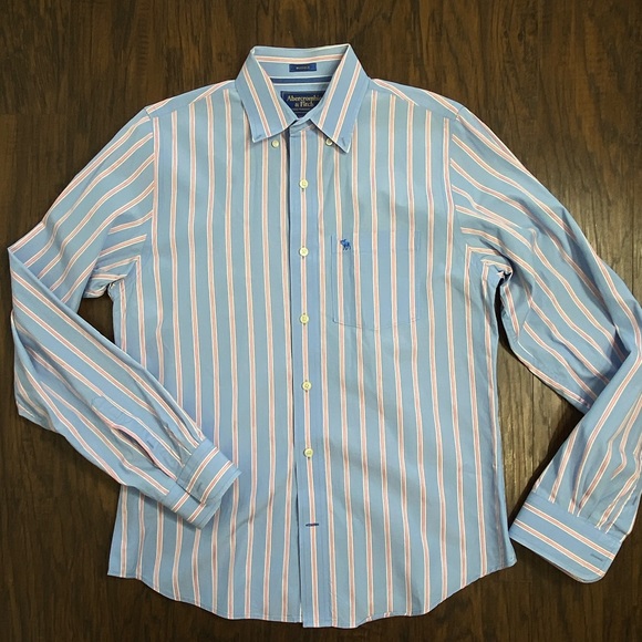 Abercrombie & Fitch Blue Muscle Dress Shirt Large - Picture 5 of 10